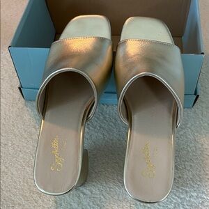 Seychelles Gold and Cream Mules